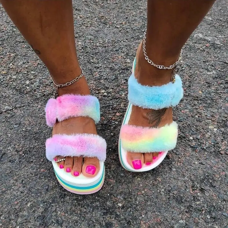 ladies rainbow slippers