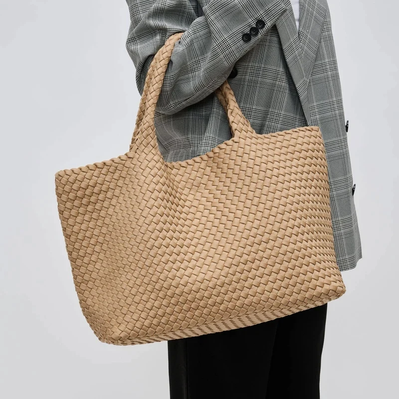 RTS Neoprene Woven Bag Large Fashion Handmade Weave Bag Neoprene Woven  Women's Handbag Neoprene Women's Shoulder Bag