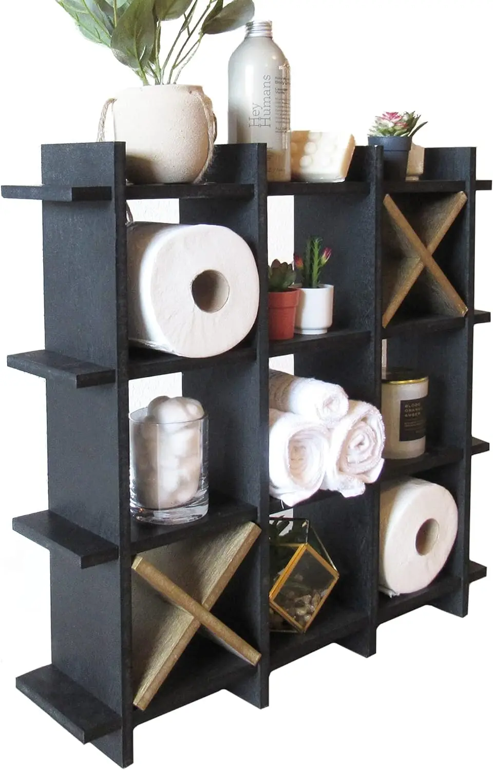 Large Black Tic Tac Toe Toilet Paper Holder Stand Freestanding Bathroom