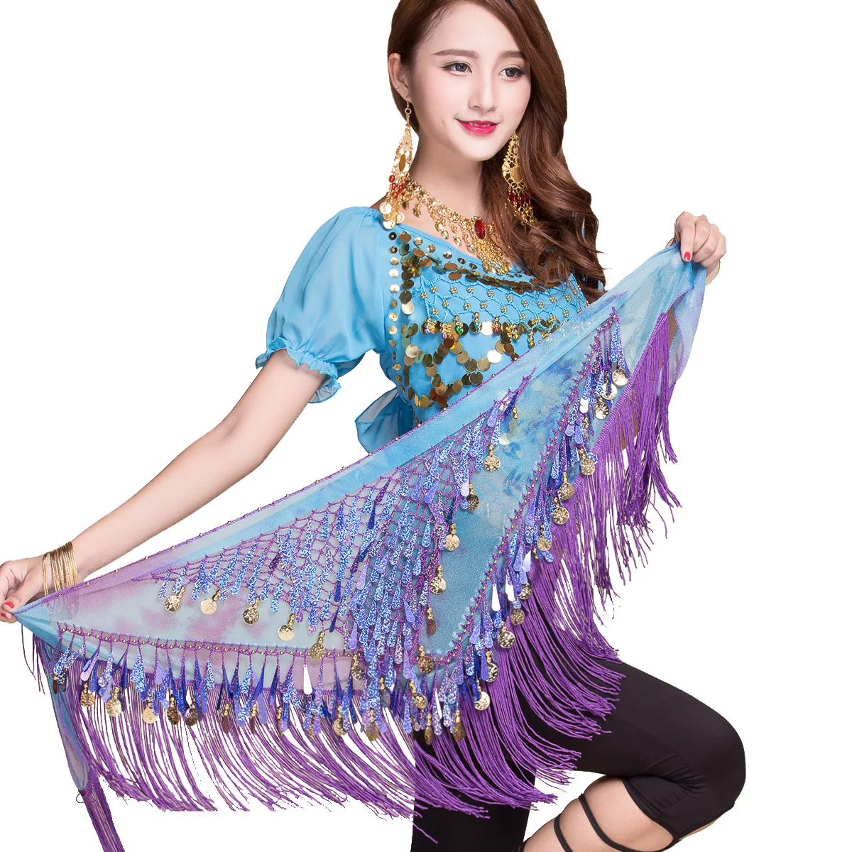 골드 코인 스커트 랩 시끄러운 여자의 달콤한 벨리 댄스 힙 스카프