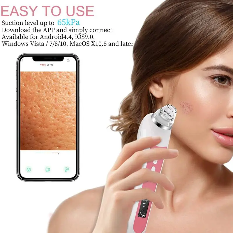 20X Microscope App  Visual Rechargeable Suction Facial Pore Cleaner with 6 Replaceable Blackhead Remover Vacuum with Camera