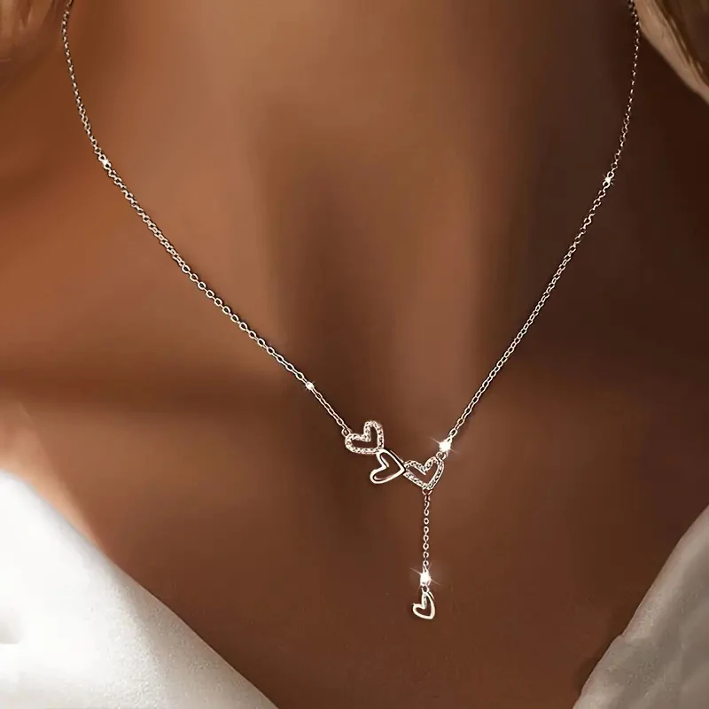 KISSWIFE Heart Zircon Tassel Necklace for Women
