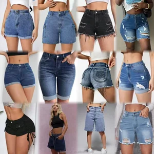 Comfortable Women's Denim Shorts Solid Color Mid Waist Button Vintage for Plus Size Summer Vintage Jeans Pants for Ladies