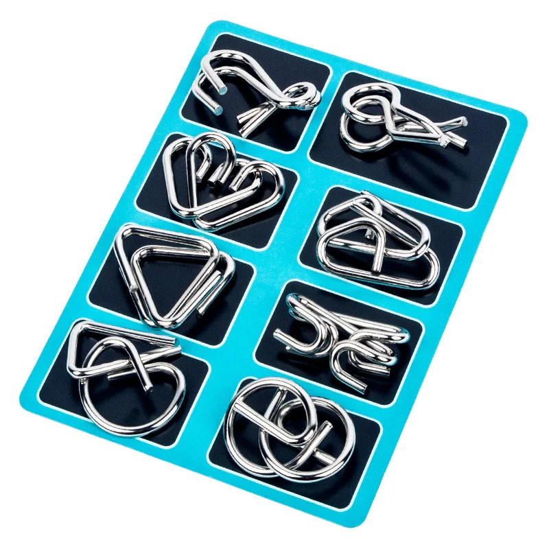 8Pcs/set Metal Wire Puzzle Game IQ Mind Test Brain Teaser Toys for Kids Adults 