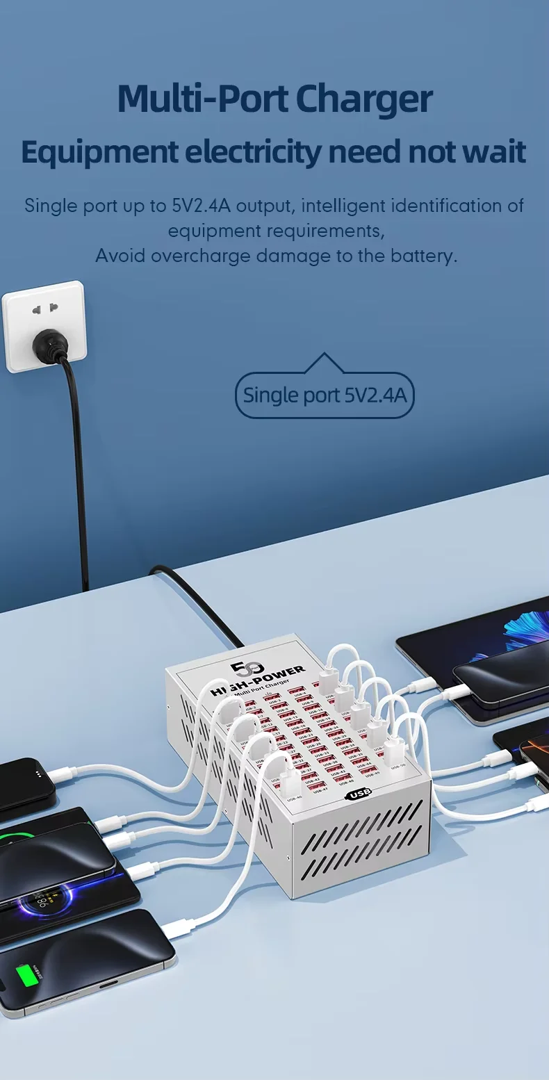 スマートマルチ USB 充電器 30/40/50/80/100 ポート USB アダプタ 5V 2.4A DC 電源統合携帯電話タブレット充電ステーション