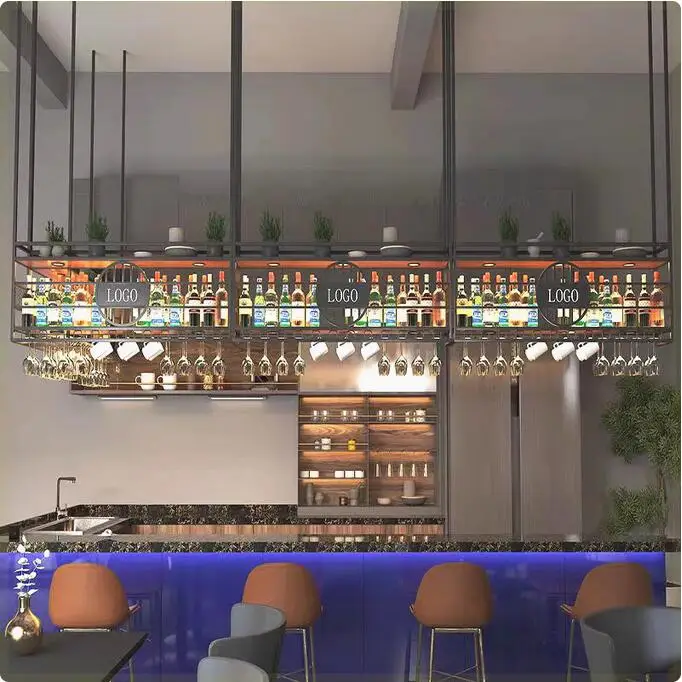 Wrought Iron Wine Upside Down Home bar Wine Rack Hanging European Wine Rack Decoration Ceiling Rack