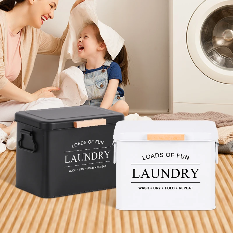 Laundry Room Series Dryer Sheets Holder Black Clamshell Washing Powder Storage Box Galvanized Iron Custom Made Laundry Bin