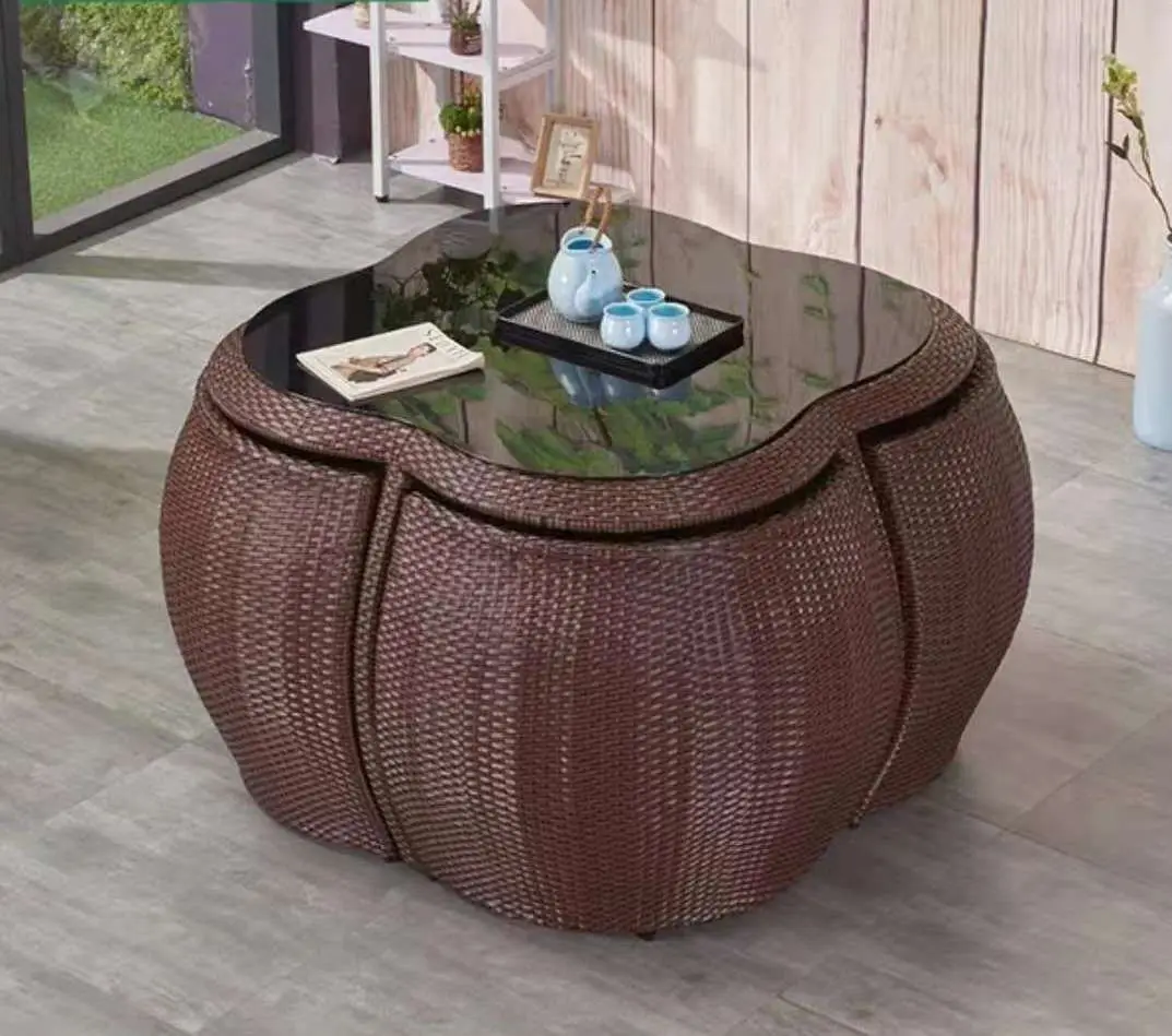 Modular Sectional Sofa 5 in 1 Rattan Wicker Outdoor Furniture Table and 4 Chairs Patio Garden Cottage Courtyard Beach Outdoor