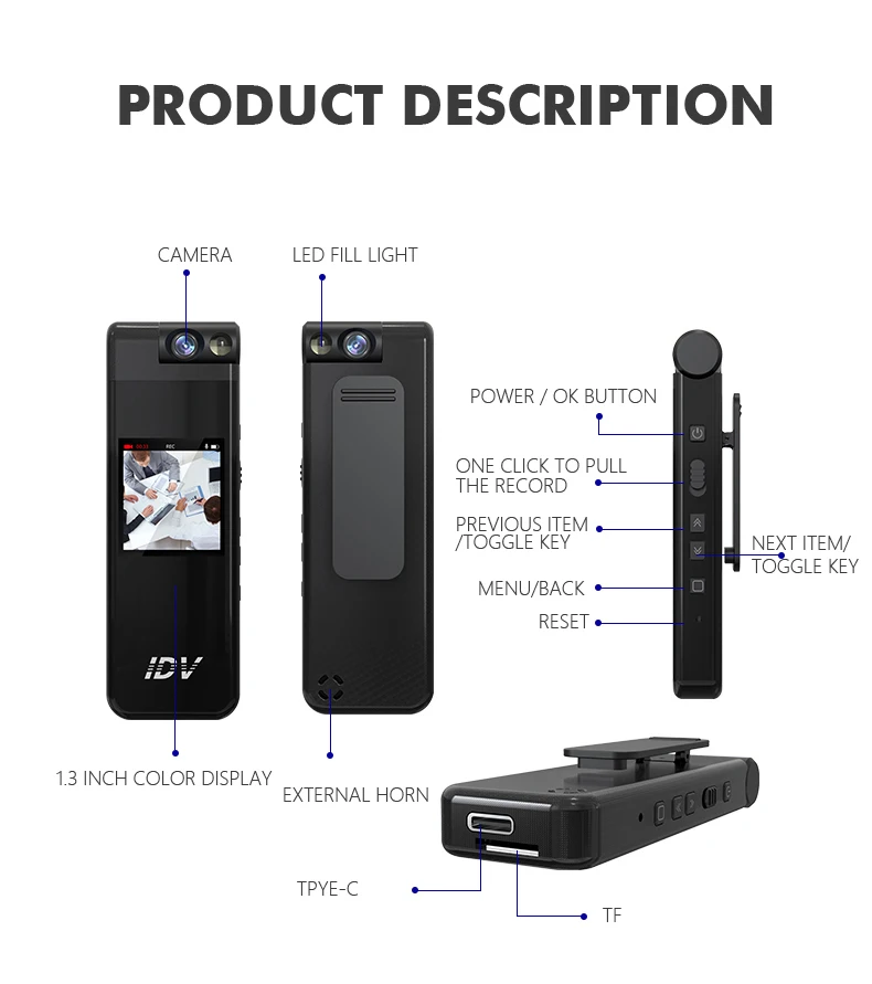 Customized HD Mini Camera 120 Degrees Wide Angle Audio Video Recording 670mAh Battery Capacity Body Camera with Clip