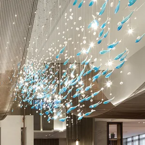 Blue Ocean Project Luxury Custom Ceiling Modern Hotel Customized Glass Chandeliers Hotel Lobby Decoration