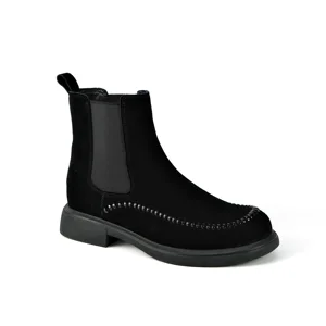 Women's Black Suede Chelsea Boots-Breathable Fashion Trend Chunky Sole Stitch Detail Elastic Panel Slip-On Ankle Boots