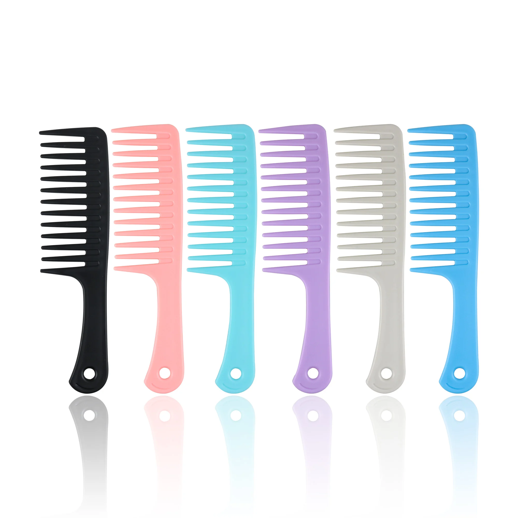 5 Colors Wholesale Custom Logo Detangling Heat-Resistant Large Plastic Wide Tooth Salon Fashion Hair Comb for Wig Use