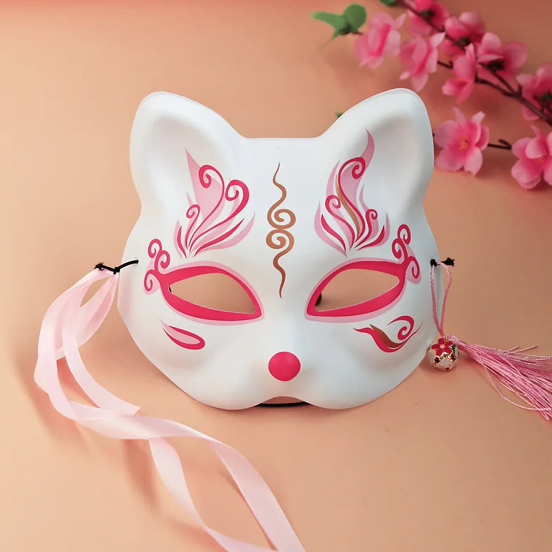 Halloween Mask Pink Cherry Half Face Cat Cos Anime Party Mask Japanese Fox Demon  Mask - Buy Half Face Cat Cos Fox Demon Mask,Fancy Funny Party Mask,Party  Mask Face Product on 
