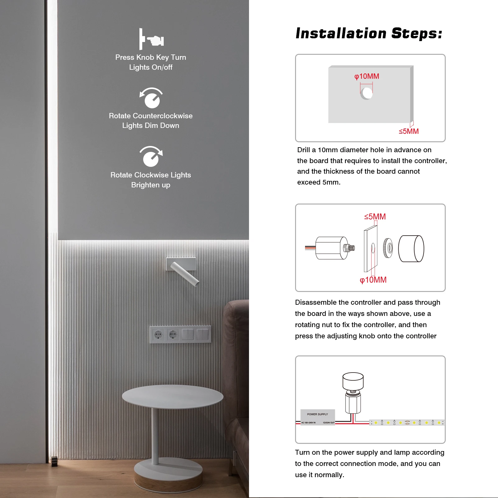 Миниатюрный вращающийся светодиодный регулятор яркости IP65 PWM контроллер