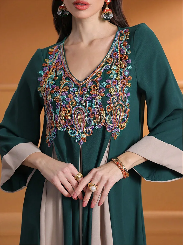 emerald green abaya dress Floral Embellished Contrast Cuff Open Abaya - Emerald Green - Polyester - Adult - 58 main image 0