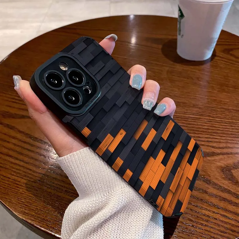 Top Sale Orange And Black Stitching Design Soft TPU Leather Mobile Phone Case For Iphone 6 7 8 X Xr Xs 11 12 13 14 15 16 Pro Max