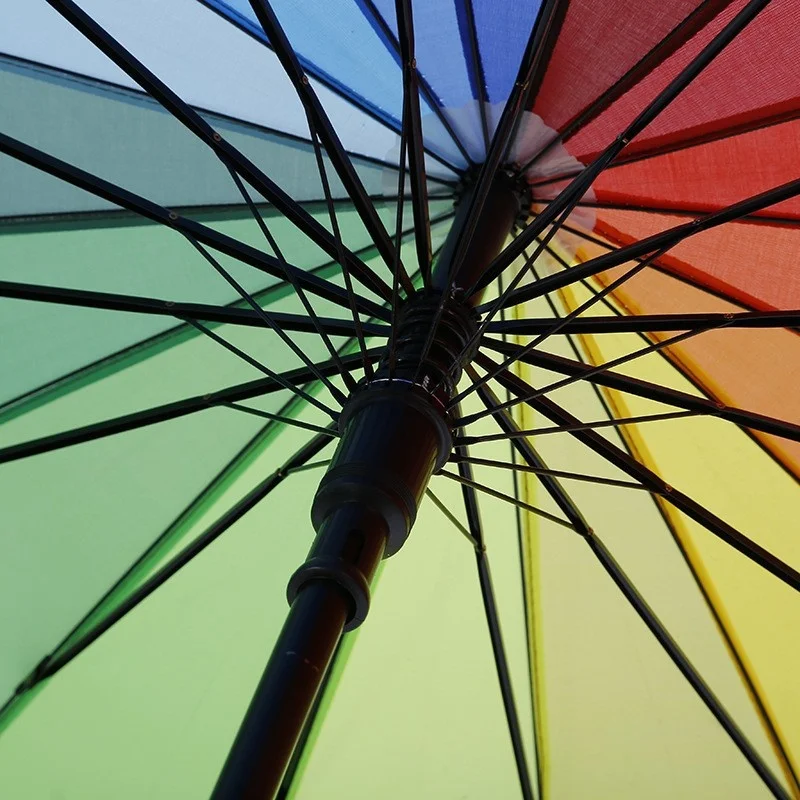 Wholesale 16K Rainbow 16-rib Semi-automatic Long-handled Alloy Advertising Umbrella with Custom logo Large Gift preview 4