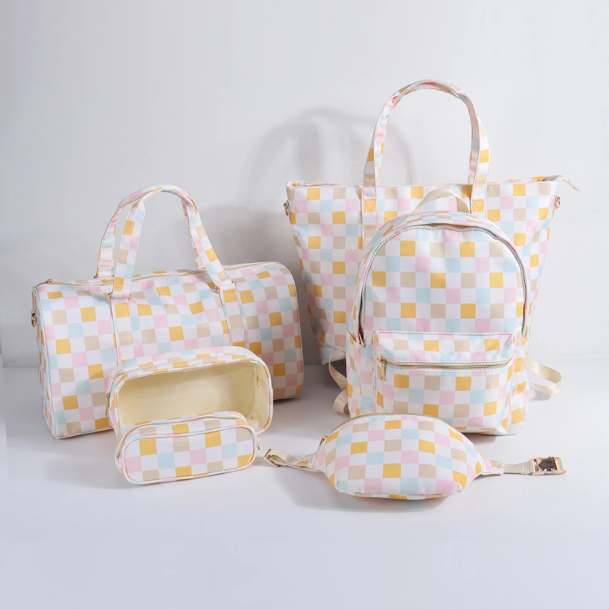Keymay School Bag Custom Check Printed Backpack Waterproof Nylon Checkered Print School Bags for Girls Students Cute Backpacks