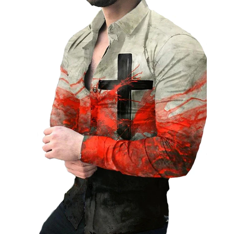 Custom wholesale Lapel single breasted Hawaii long sleeve plus size beach shirt top man flower shirt 3d print t shirt654_voghion.com