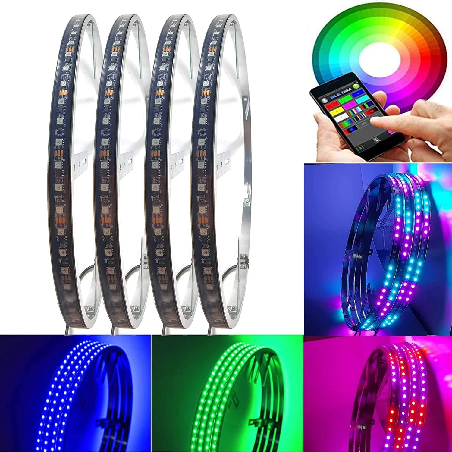Blue-Tooth App Controlled Dream Chasing Colors Flow 15.5 LED Wheel Ring Lights Rim Lights Tire Lights