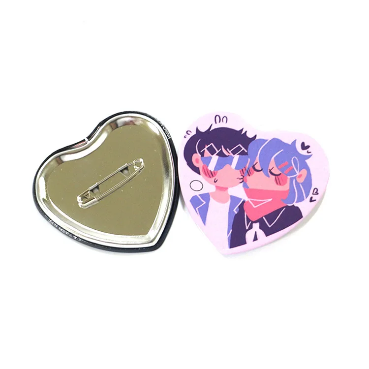 Round Pin Button Tinplate Badge Custom Made Cheap Promotional Anime Button Badge Cutter Love Shape Heart