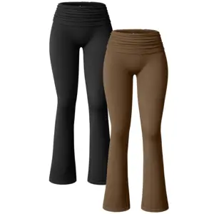 OEM Direct Sales Women's High Waist Elastic Folding Flared Pants Solid Pattern Yoga Casual Leggings