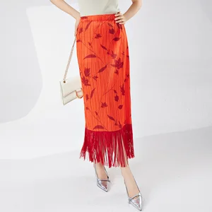 Wholesale Women's High Quality Vintage Skirts Fashionable Printed Fringed With Tassel Decoration Skirts