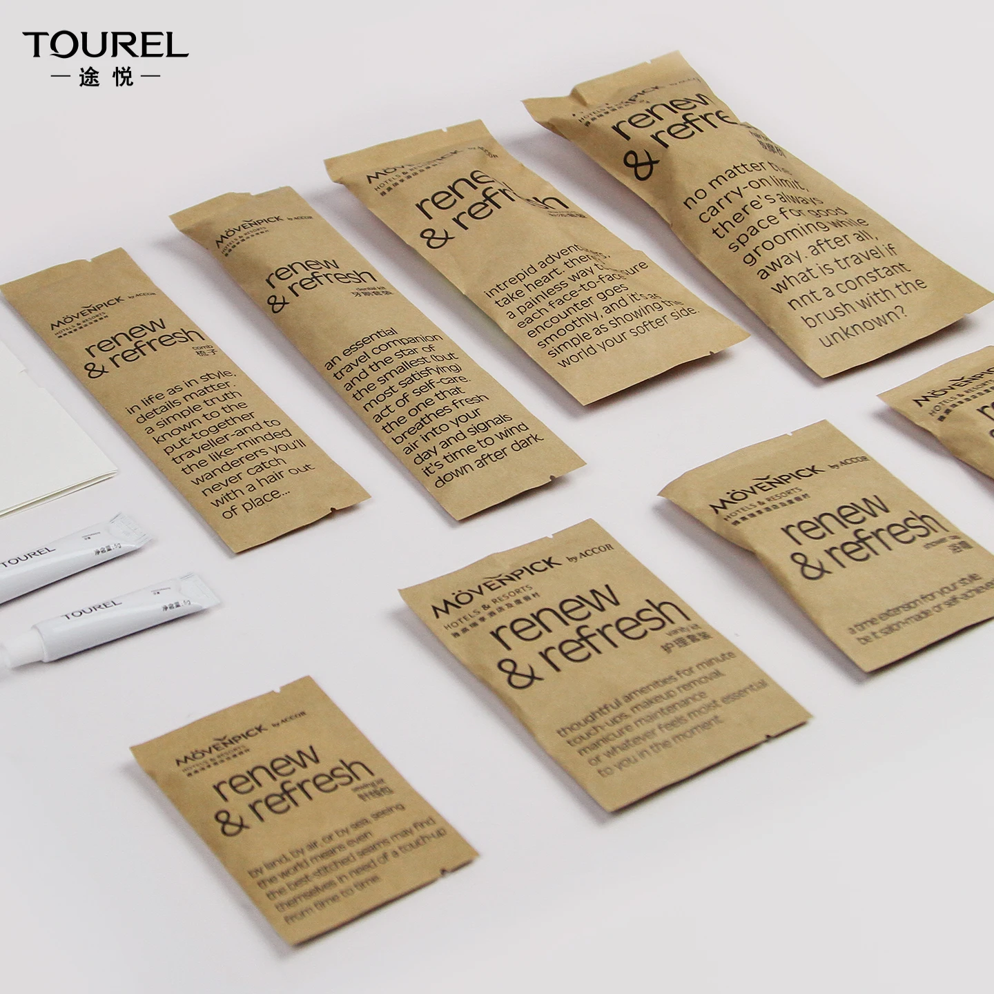 Custom Logo Luxury Kraft Paper Disposable Toiletries Shower Cap Comb Hotel Guest Room Supplies Set  for Boutique Resort
