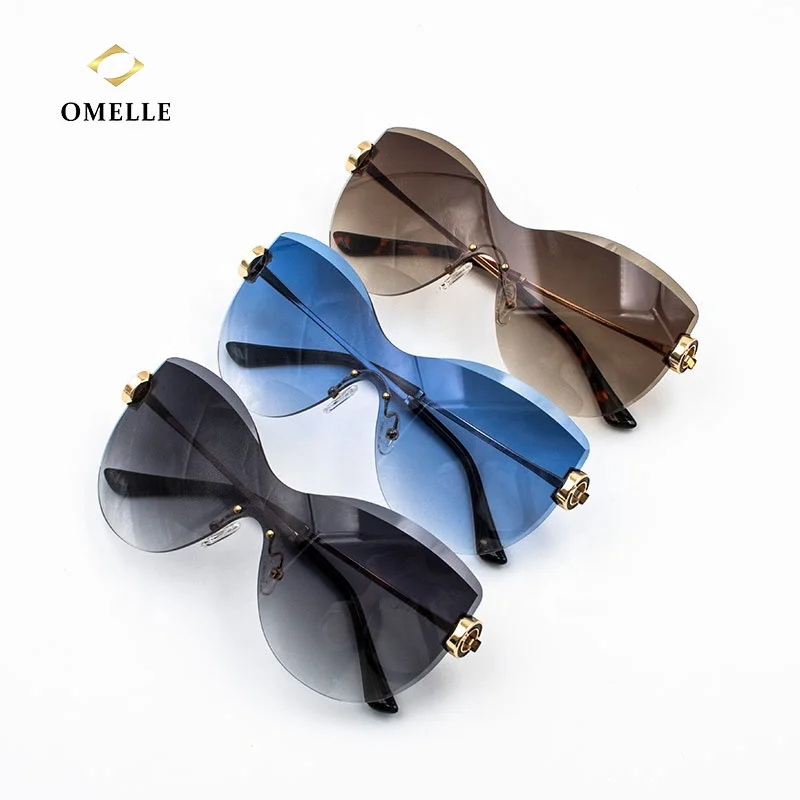 OMELLE 2021 High Quality Rimless Oversized Sunglasses Gradients Color UV400 Protection Available Black Gray Acetate Metal Frames