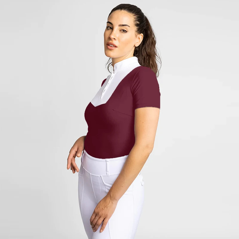 Wholesale Direct Sale Burgundy Mesh Women Equestrian Shirts Long Sleeve