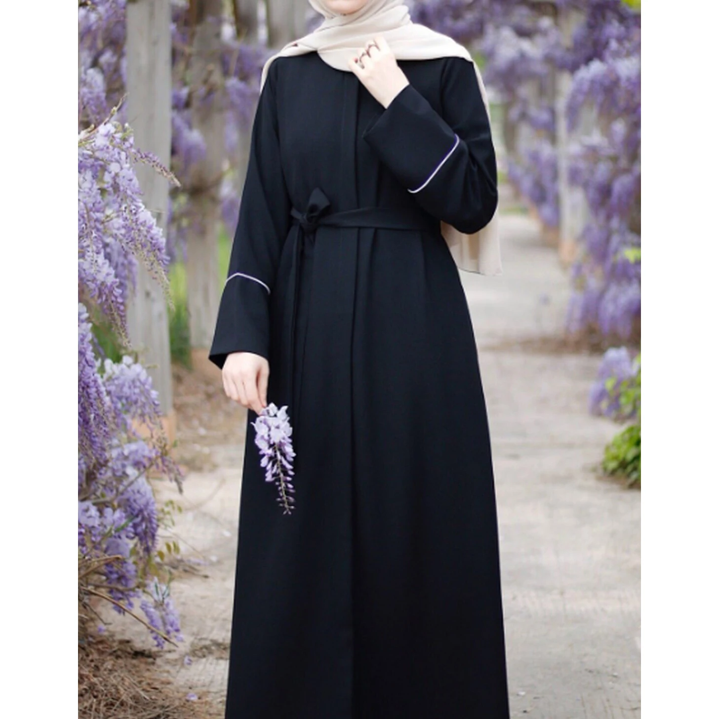 Islamic Black Crepe Abaya With Pocket and Zipper Outwear for Umrah Hajj and Ramadan Muslim Women's Dress
