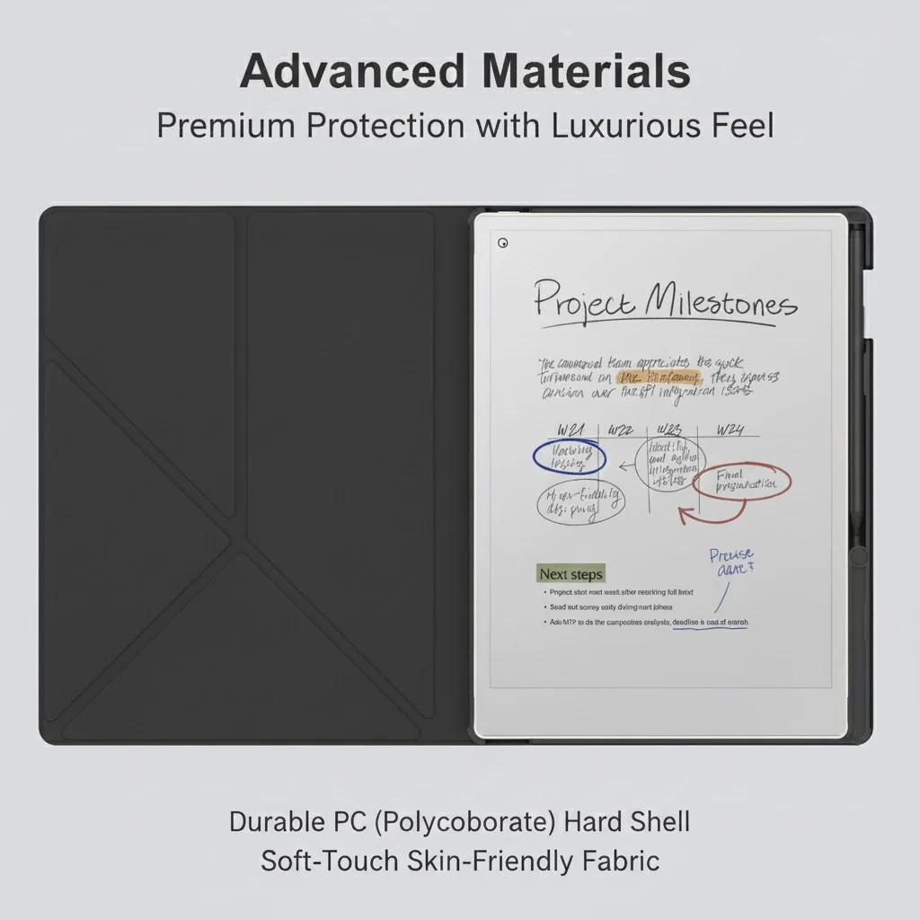 product laudtec  pcpu leather e reader case with pen slot  k shaped kickstand for viewing for remarkable paper pro  black-5