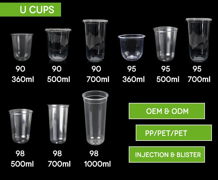 Disposable 500ml 700ml Boba Milk Bubble Tea Cup 16oz 22oz 24oz Plastic ...