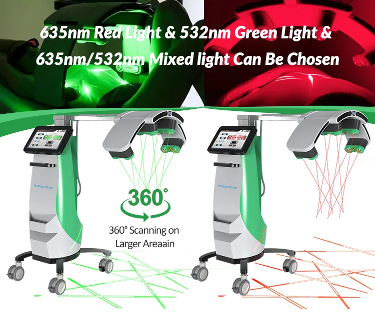Professional Cold Laser 635nm 532nm Red/Green Light 10D Lipo Slimming Machine Stationary Standing Weight Loss Device