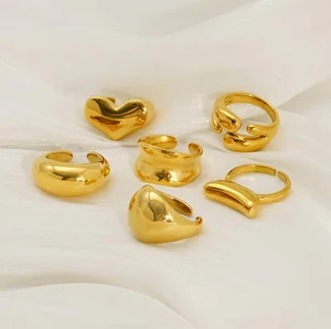 European American Ins Style Net Red Gold-color Stainless Steel Natural Stone Open Drop Ring for Women