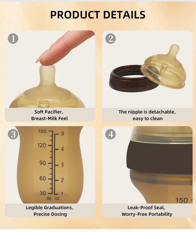 BPA Free Newborn Baby Bottle 0-12 Months Small Baby Bottle Solid Silicone PP Wide Mouth Design Imitates Breast Milk Bottle factory