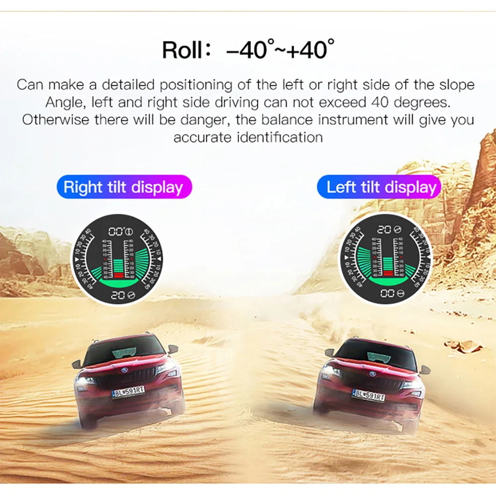 Vjoycar Off Road 4x4 Vehicle Car Gauge Slope Inclinometer Meter Angle Finder Digital Alarm Hud for Universal Cars