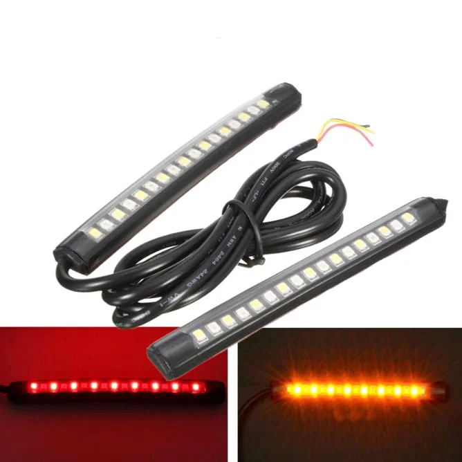 17led Flexible Strip Light Turn Signal Indicator White+amber Brake ...