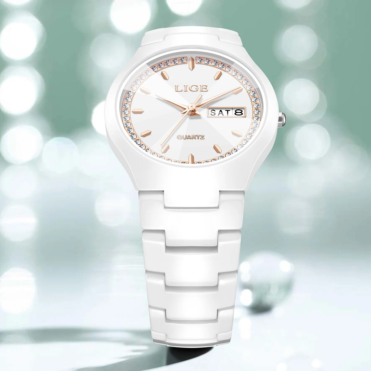 Women\'s White Dial Elegant Diamond Bezel Ceramic Fashion Analog Quartz Watch Octagonal Ceramic Diamond Watch | Anne Klein main image 3