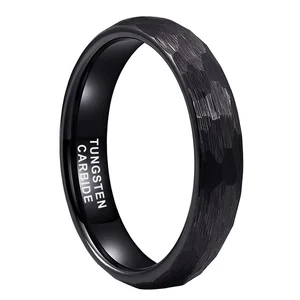 Coolstyle Jewelry 4mm Wholesale Droppshipping Domed Black Hammered Tungsten Ring for Women Men Fashion Engagement Wedding Band