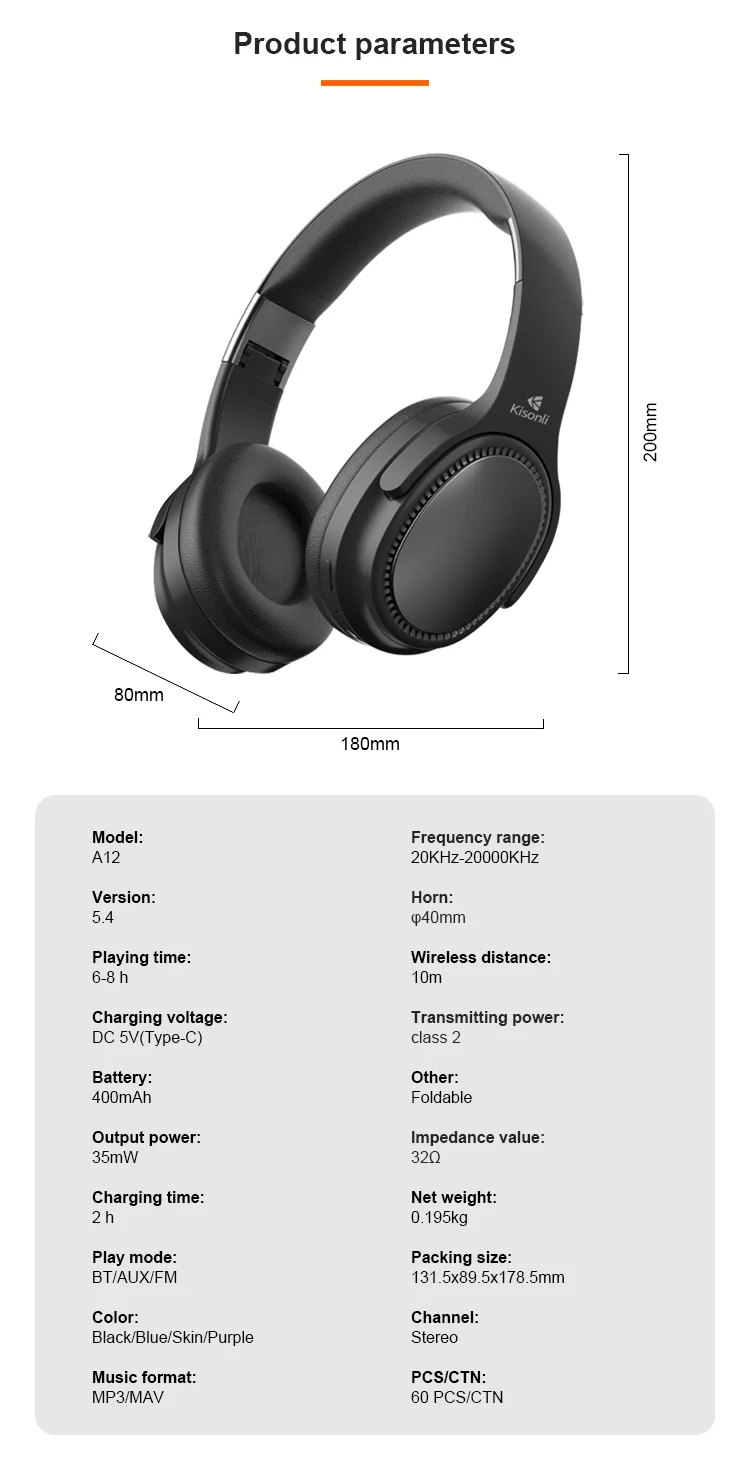 Kisnoli A12 Sports Blue Tooth Oem Gaming Headset for Girls