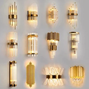 Modern Decoration Gold Living Room Bedroom Corridor Interior Sconce Bracket Crystal Led Wall Lamp Fancy Light for Home