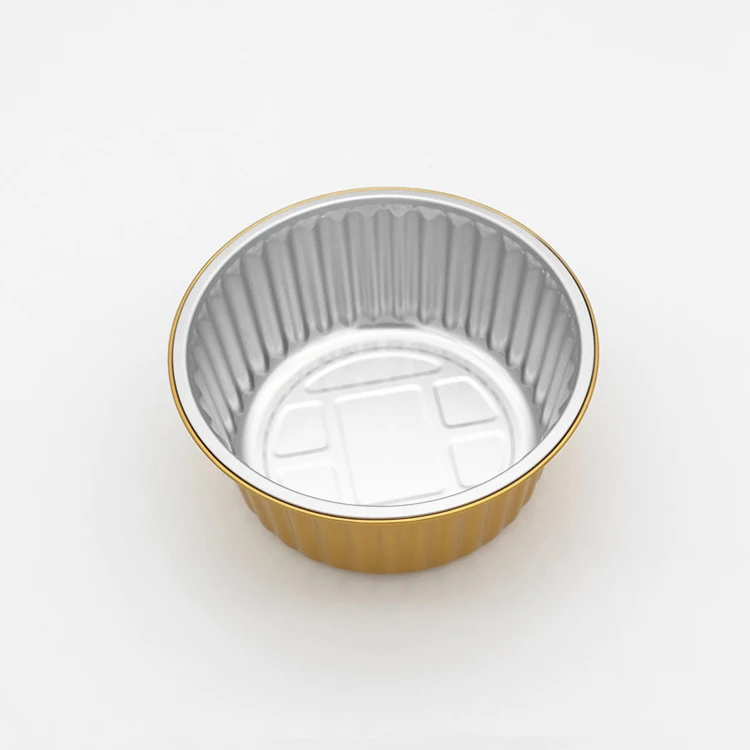 product food grade thickening 960ml gold color disposable round take away food box deep cake pan aluminum foil tray with plastic lid-2