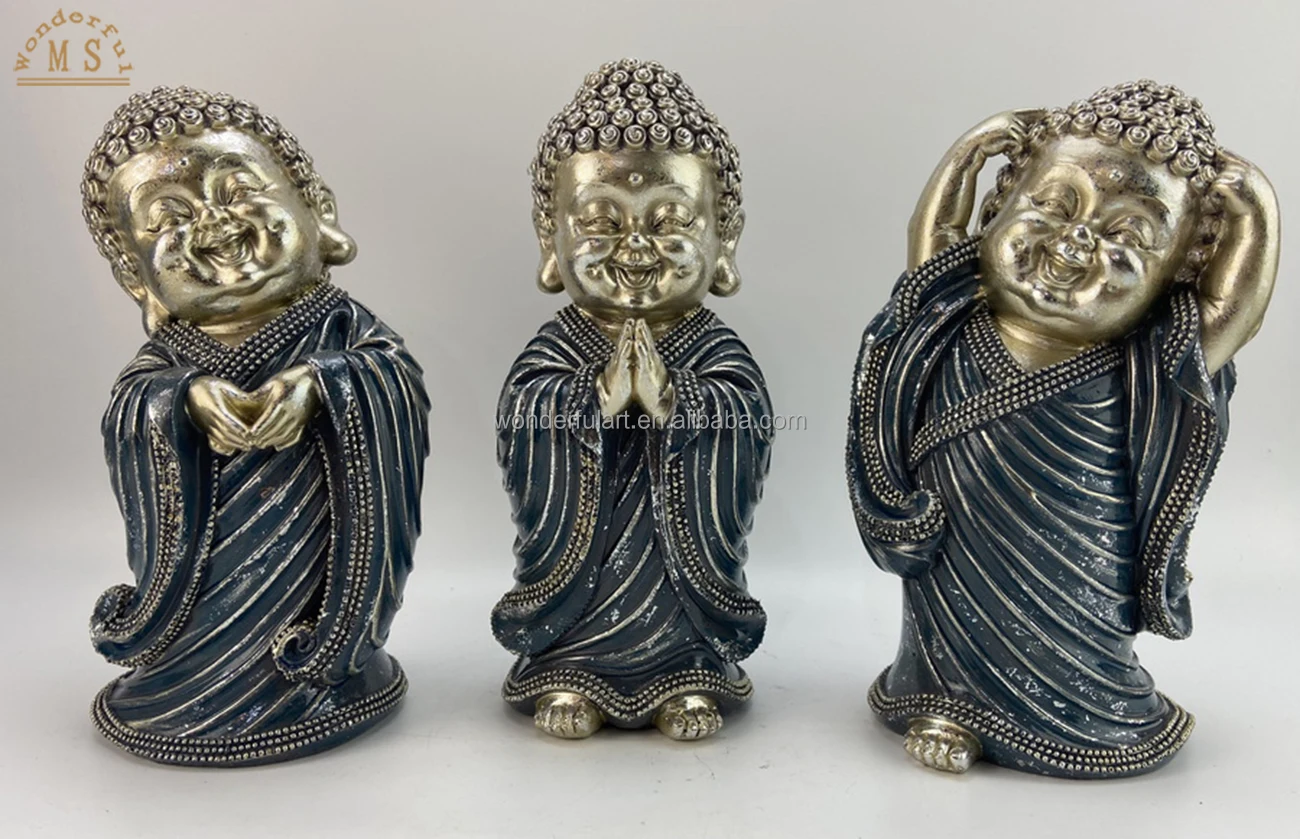 Resin buddha religious small ceramic statue cute polistone laughing buddha sculpture for home garden decoration