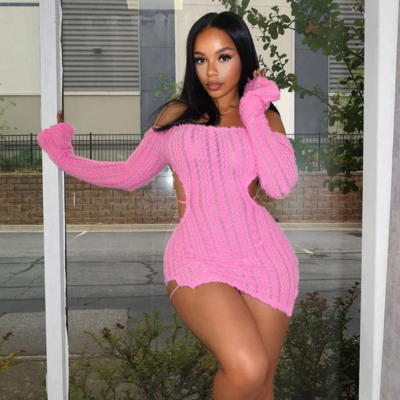 Knitting Off Shoulder Mini Dress Party Outfits for Women 2024 High Waist  Backless Bodycon Short Dress| Alibaba.com