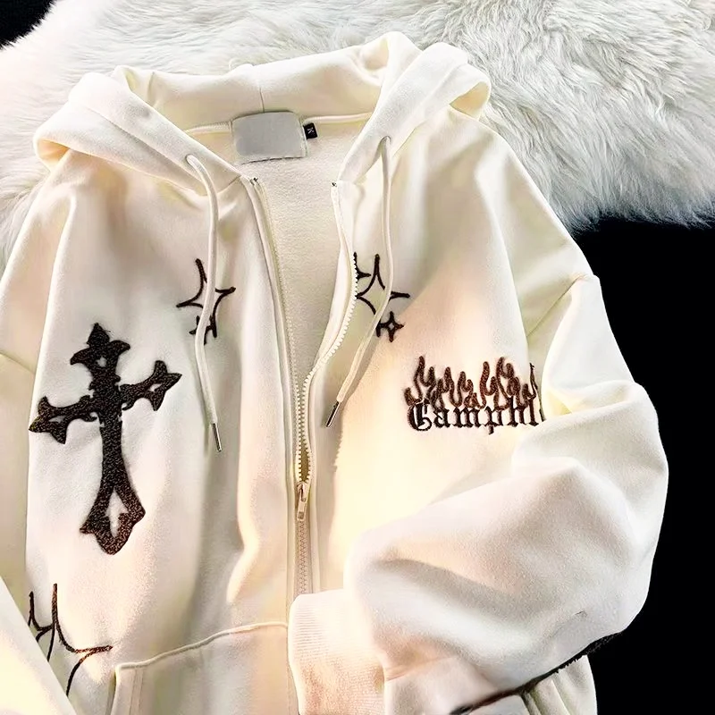 【SATIIIZ】Hamel Pigment Embroidery Hooded Zip-up Custom-Streetwear-Streetwear-