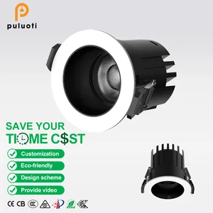 PULUOTI 12W 24°  75mm Adjustable Round IP20 Recessed LED Ceiling Light Modern Style Aluminum Body Spotlight Black