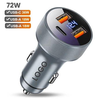 Eonline 72W Car Charger PD USB Type C Dual Port USB Phone Charger Fast Charging for iPhone 16 Xiaomi Samsung iPad Laptops Tablet