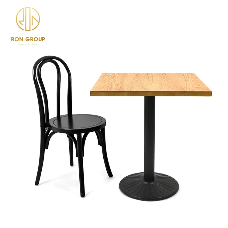 Custom square Oak Fast Food Coffee Shop Commercial Furniture Solid Metal Bistro Small Cafe Wood Wooden Hotel Restaurant Table
