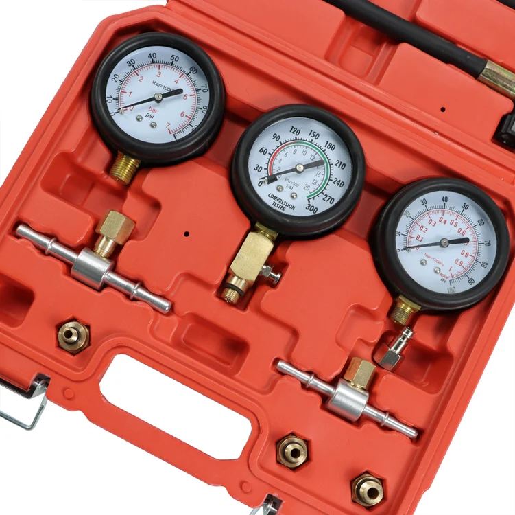 3pc Fuel Pressure Gauge Set Compression Tester Kit for Car and Motorcycle